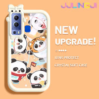 Jjlingji เคสสำหรับ VIVO Y72 5G Y52 5G Y75s 5G เคสลายการ์ตูนแฮปปี้แพนด้าสีสันสดใสนิ่มสำหรับเลนส์กันกระแทกแบบใสเคสมือถือความคิดสร้างสรรค์โปร่งใสง่ายฝาครอบป้องกันซิลิโคน