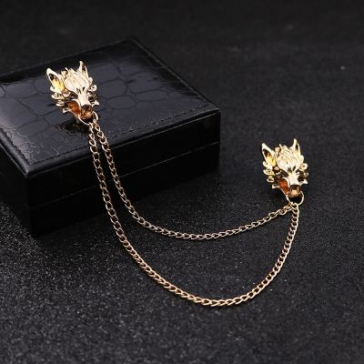 New Punk Chain Wolf Pin Brooches for Men 39;s suit Brooch Collar Decorated Wolf Head Shirt Accessories Tide Corsage Brooch Pins