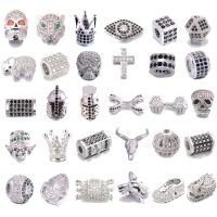 Copper Silver Color CZ Zircon Stone Round Circle Cross Tube Crown Skull Beads Charms DIY Spacer Beads Bracelet Jewelry Accessory