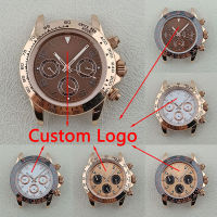 Rose Gold 39.5Mm Watch Case Fit VK63 Movement Custom Logo Dial Sapphire Glass Stainless Steel Watch Accessories Parts