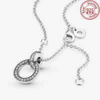 Real 925 Sterling Silver Circle Zircon Pavé Pendant &amp; Necklace Women Girls Kids Children Fashion Jewelry Kolye Collares Collier