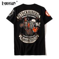 Lyprerazy Japanese Harajuku Ukiyoe Skull Motorcycles Printed T Shirt Tide Brand Mens Short Sleeved T-shirt