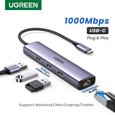 Ugrean USB C ฮับ USB USB อะแดปเตอร์อีเทอร์เน็ตประเภท C ถึง USB3.0 1000Mbps RJ45แลนสำหรับแล็ปทอปแมคบุ๊ค Windows Macos การ์ดเน็ตเวิร์กฮับ USB