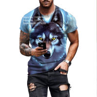 2023 NewHot ขายผู้ชาย Cool Wolf T เสื้อ Vintage สัตว์3D พิมพ์ T เสื้อแขนสั้น Hip Hop O คอ Street Streetwear