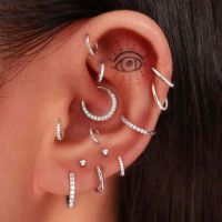 【Preflow ornament】ต่างหูเจาะห่วงเหล็กกล้าไร้สนิมสำหรับผู้หญิง Zircon Conch Tragus Rook Daith Lobe Cincin Kuping เครื่องประดับแบบเจาะผนังกั้นกระดูกอ่อน