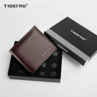 Tigernu ชายหนัง PU กระเป๋าสตางค์สองพับสั้นบัตรเครดิตซองใส่บัตรกระเป๋าใส่เหรียญธุรกิจกระเป๋าถือชาย8006