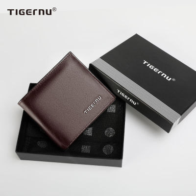 Tigernu ชายหนัง PU กระเป๋าสตางค์สองพับสั้นบัตรเครดิตซองใส่บัตรกระเป๋าใส่เหรียญธุรกิจกระเป๋าถือชาย8006
