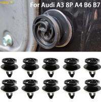 10ชิ้นคลิปพลาสติกสำหรับรถ Audi A3 8P A4 B6 B7ด้านในการ์ดประตูคลิปเข็มขัดแผงตกแต่งรถยนต์อุปกรณ์ตกแต่งรถยนต์