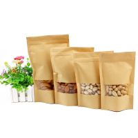 10pcs/lot Brown Kraft Paper Zip Lock Bag Self Sealing Stand up Window Bag Gift Dried Food Fruit Tea Packaging Pouches