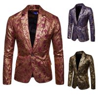 ZZOOI Autumn new mens suit glossy foil stamp suit groomsman dress show dress jacket men clothing