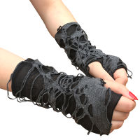 คู่ Gothic ที่อุ่นแขน Fingerless ขอทาน Punk ถุงมือฮาโลวีน Hole คอสเพลย์