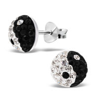 Silver thai   925 Sterling silver half ball Crystal ear stud  ต่างหูคริสตัลครึ่งลูกไร้สีเงินแท้ 925สีดำขาว