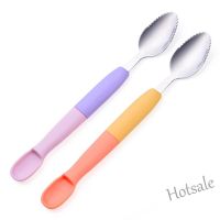 【hot sale】 ❁☑ C01 Baby Sawtooth Scraping Mud Spoon Infant Food Supplement Tableware Double-Headed Fruit Digging Eating Apple