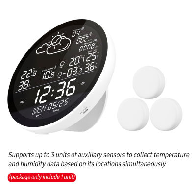 Fansline-Tuya Wifi Smart Weather Station พร้อมนาฬิกาในร่มและกลางแจ้งเครื่องวัดอุณหภูมิและความชื้นมัลติฟังก์ชั่นหน้าจอสีขนาดใหญ่อุณหภูมินาฬิกาสภาพอากาศ &amp; &amp; เครื่องวัดความชื้นพร้อมเซ็นเซอร์1ตัว