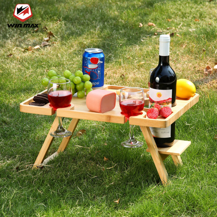 Outdoor Portable Folding Wine Table Beach Wooden Picnic Table Wine