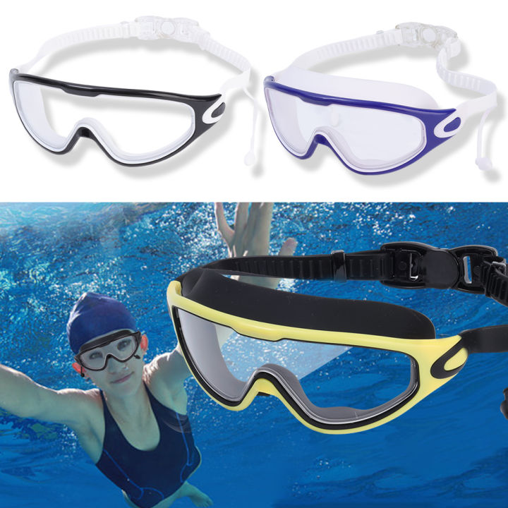 แว่นตากันหมอก-hd-สำหรับทั้งชายและหญิงเฟรมขนาดใหญ่แว่นตากีฬาทางน้ำกันน้ำพร้อมอุปกรณ์เสริมที่อุดหูสำหรับว่ายน้ำ
