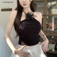 Littlegroot [2023 new HOT FASHION] เสื้อกล้ามสายเดี่ยวคล้องคอเซ็กซี่ฤดูร้อนสำหรับผู้หญิงเสื้อแขนกุดลายดอกไม้สุดชิคแขนกุด