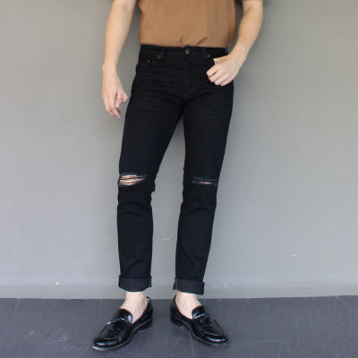 Golden Zebra Jeans กางเกงยีนส์สีดำสะกิดขาดขาเดฟผ้ายืด(Sizeเอว 28-44)