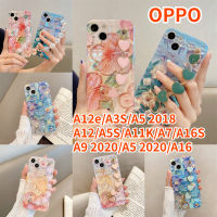 Aweven เคสสายรัดข้อมือสำหรับ A16 OPPO A12 OPPO A5S OPPO A12e OPPO A3S OPPO A9 OPPO 2020 OPPO A11K OPPO A7 OPPO A5 OPPO 2018 Crossbody เคสโทรศัพท์ Crossbody Bluray แววน้ำมันภาพวาดดอกไม้เคสแบบนุ่มเพชร