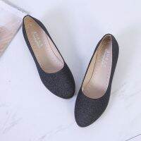 Ready StockCasual Flat Shoes ผู้หญิงหนังนิ่มกลางส้นรองเท้าลำลองทำงานส้น Comfort