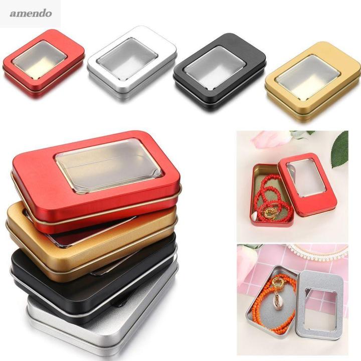 Metal Tin Box, Rectangular Empty Tinplate Storage Containers with Lid | Harfington, Red / 1Pcs