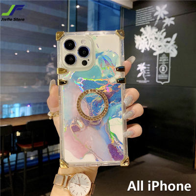 JieFie เคสโทรศัพท์ลายหินอ่อนหลากสี,เคสใสแวววาวหรูหราสำหรับ iPhone 6 6S 6 Plus 6S Plus 7 Plus 8 Plus X XS XR XS Max 11 Pro Max 12 Pro Max 13 Pro Max เคสโทรศัพท์ TPU พร้อมขาตั้งวงแหวน