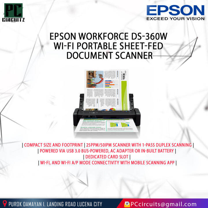 Epson WorkForce DS360W WiFi Portable Sheetfed OFFICE Document