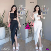 B20022 เดรสยาว สายเดี่ยว เว้าหน้าท้อง + เชือกผูกเอว Long dress, single strap, tummy reveal + waist tie.