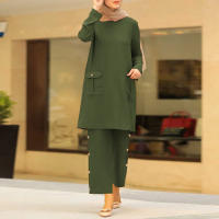 Islamic Turkey Clothes Dubai Muslim Woman Tops and Pants Fashion Two Peice Sets For Women Loose Outfit Sets Spring Kftan S-