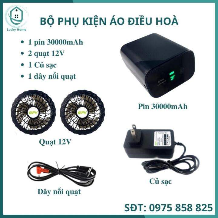 Bộ phụ kiện áo điều hoà pin 30000mAh, quạt 12V không chổi than, Phụ ...