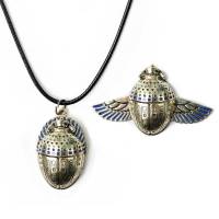 Egyptian Winged Scarab Necklace Moon Knight Scarab Pendant Necklace Marc Spector With Vintage Leather Cord Men Alloy Jewelry