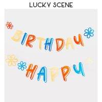 มีตัวอักษรวันเกิดหลากสีครบรอบวันเกิดปาร์ตี้วันรำลึกจัดสถานที่ธงประกอบฉาก S01601สติ๊กเกอร์พูลฟลาวเวอร์
