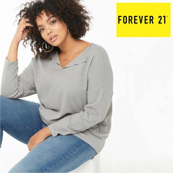 [ของแท้] FOREVER 21 Plus Size Waffle Knit Top เสื้อถัก ผู้หญิง แขนยาว ขนาดพิเศษ เสื้อไซส์ใหญ่ เสื้อสาวอวบ เสื้อโอเวอร์ไซส์ ชนช็อป