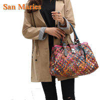 San Maries Designer Handbag High Quality Genuine Leather Vintage Colorful Tote Large Weave Handbags Shoulder Bags