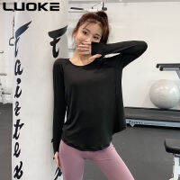 LUOKEแขนยาวเสื้อกีฬาสำหรับผู้หญิงElastic Quick-DryingหลวมSlimโยคะเสื้อกีฬาเสื้อยืดเสื้อออกกำลังกายผู้หญิงกีฬาสวมใส่ผู้หญิง