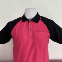 เสื้อโปโลผู้ชาย Men Polo Shirt Plain Polo T Shirt Soft Pique Short Sleeve Tops For Men Side Vents สีบานเย็นแขนดำ เนื้อผ้านุ่ม สวมใส่สบาย ซึ่งมีทั้งแบบชาย และแบบผู้หญิง