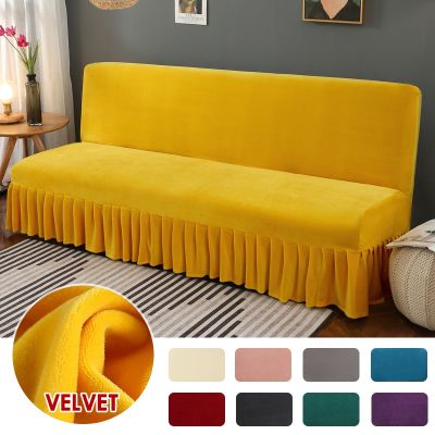 hot！【DT】☃✳  Stretch Futon Sofa Bed Cover Armless Thick with Skirt Slipcover Couch Protector 1pc