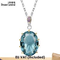 DreamCarnival1989 New Blue Zirconia Pendant Necklace for Women Delicate Fine Cut Big CZ Female Party Must Have Jewelry WP6863BL