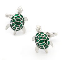 Turtle Cuff Links สำหรับผู้ชายเต่าออกแบบวัสดุทองเหลืองคุณภาพสีเขียว Cufflinks ขายส่งและขายปลีก-Yrrey