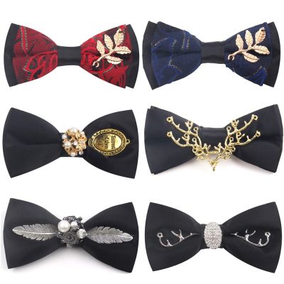 Original Design Bow Tie Handmade Men 39;s Bow ties For Wedding Party Metal Golden Wolf Two Layer Neck Bowtie Fashion Solid Tie