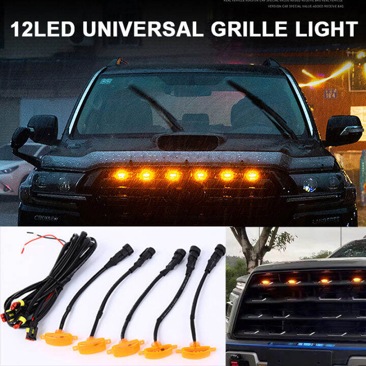 Universal 12V Front Grille Light Front Car Lighting 12 LED Amber ed
