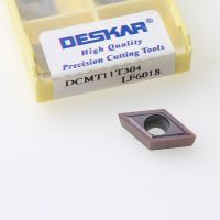 10PCS DESKAR DCMT11T304 DCMT11T308 DCMT070204 LF6018 เม็ดมีดคาร์ไบด์ CNC กลึงเครื่องมือกลึงสําหรับสแตนเลส