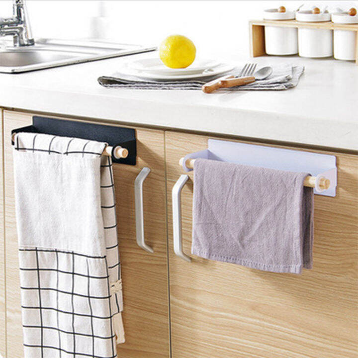 wall-mounted-paste-towel-bar-punch-free-self-adhesive-paper-roll-holder-wooden-storage-rack-hanger-kitchen-bathroom-organization