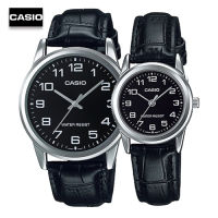 Velashop นาฬิกาข้อมือผู้ชาย - นาฬิกาข้อมือผู้หญิงคาซิโอ Casio Standard  สายหนัง รุ่น MTP-V001L-1B (Set คู่), LTP-V001L-1B, MTP-V001L, LTP-V001L