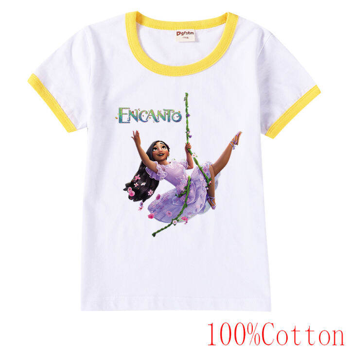 encanto-เสื้อยืดแขนสั้นเด็กผู้ชายเด็กผู้หญิง-เสื้อคอกลมลายการ์ตูนทรงหลวมเสื้อผ้าเด็กฤดูร้อนปี8813เสื้อยืดพิมพ์ลายเข้าได้กับทุกชุด
