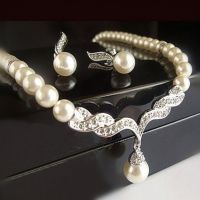 3pcs/set Women Bridal Elegant Wedding Party Pearl Rhinestone Angle Necklace Earrings Jewelry Set Banquet Gift