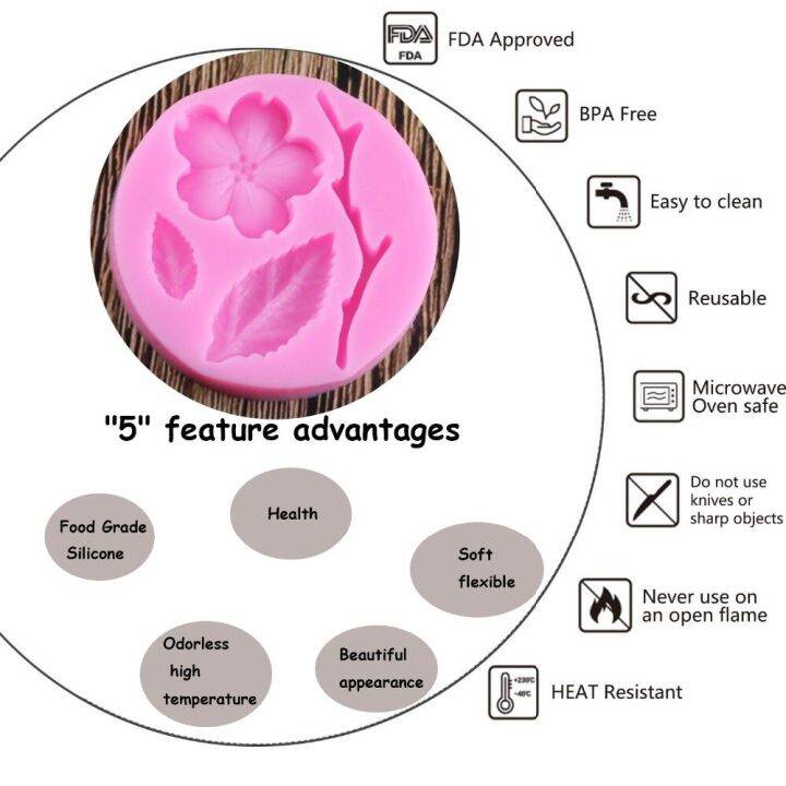 new-rtert54634-แม่พิมพ์ซิลิโคนขอบเค้ก3มิติดอกเหมยดอกไม้เครื่องมือฟองดอง์ตกแต่งเค้กเครื่องมือสำหรับช็อคโกแลตกัมเพส