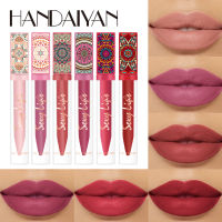 HANDAIYAN ลิปสีนู้ดกลอสสีแดงสไตล์โบฮีเมียนย้อนยุคไม่ติดถ้วยเคลือบลิปเคลือบริมฝีปากกันน้ำคงทนเซ็กซี่สีแดงสีชมพู