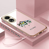 [ฟรีสายคล้อง] สำหรับ OPPO A78 4G เซลล์เคสโทรศัพท์แบรนด์แฟชั่นรองเท้าสร้างสรรค์ลวดลายขอบสี่เหลี่ยมเคสโทรศัพท์ชุบหรูหราเคสโทรศัพท์นิ่ม