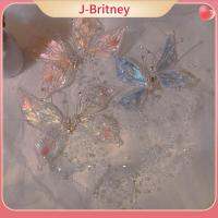 J-BRITNEY กิ๊บด้านข้างรูปผีเสื้อสีใสกิ๊บหนีบผมหวานเครื่องประดับผมสดใสมีพู่ระยิบระยับสำหรับปิ่นปักผมหวีประดับคริสตัลและไข่มุกสำหรับเจ้าสาวหูฟังแบบสวมหัวนางฟ้า